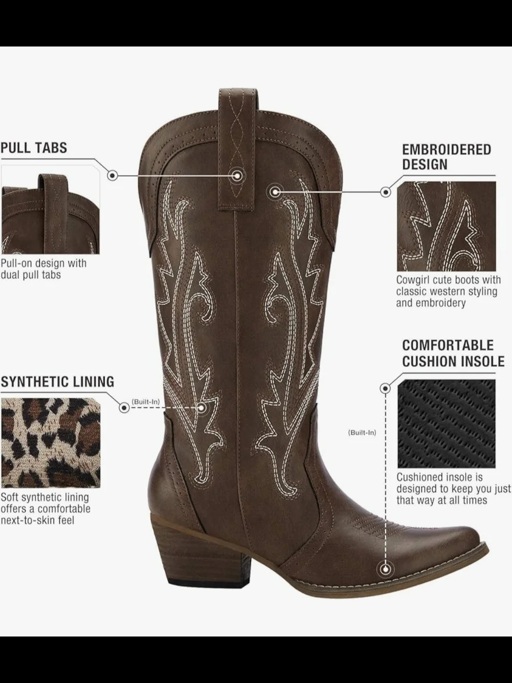 Brown Women's Western Embroidered Cowboy Booties